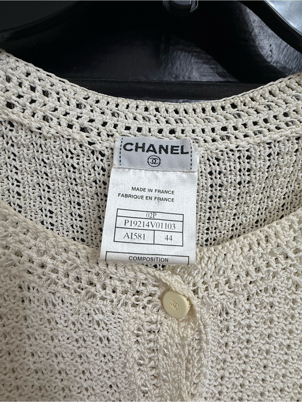 CHANEL Cream Crochet Openwork Knit Cardigan